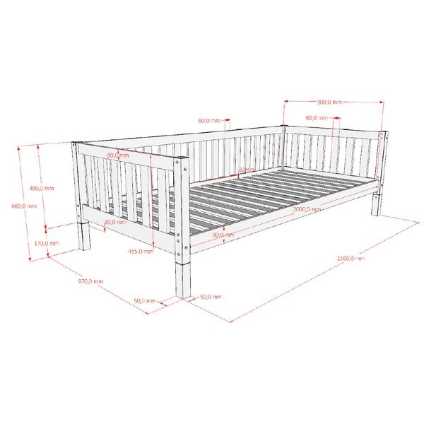 Pat pentru copii  în culoare naturală din lemn de pin cu somieră 90x200 cm Dallas – Vipack-image-4