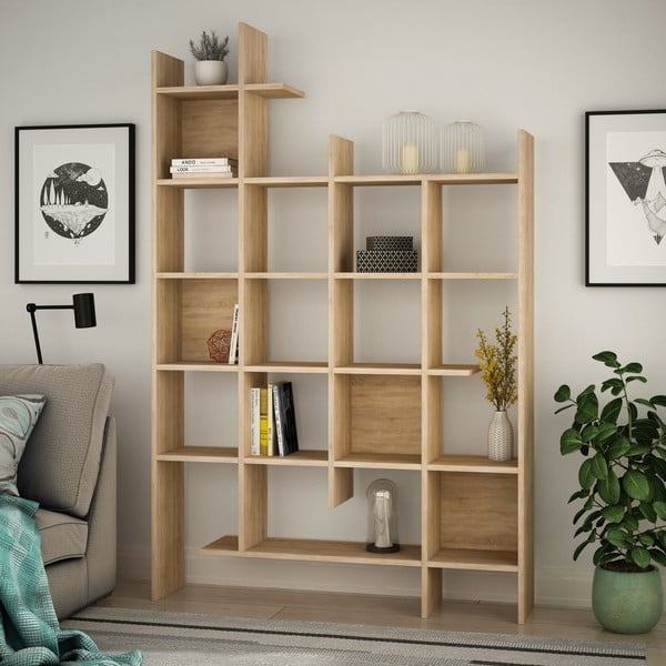 Bibliotecă în culoare naturală cu aspect de lemn de stejar 122x188 cm Manco – Kalune Design-image-1