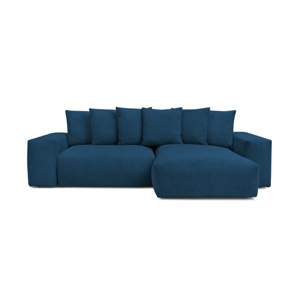 Colțar albastru extensibil/cu spațiu de depozitare cu tapițerie din catifea reiată Voltaire – Bobochic Paris