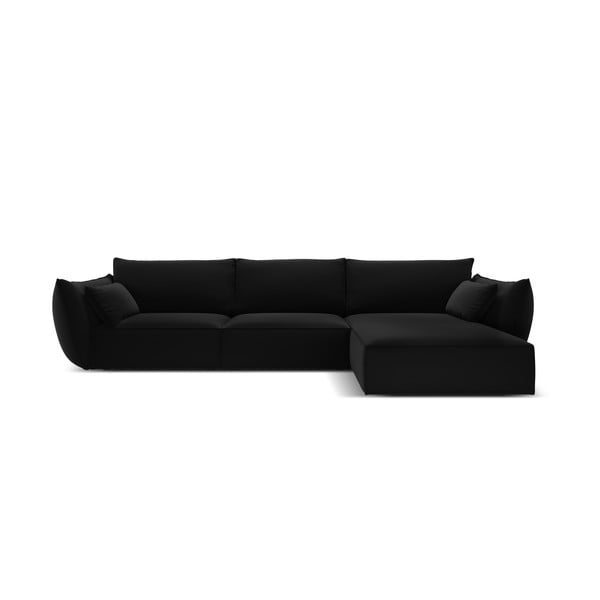 Colțar negru cu tapițerie din catifea (cu colț pe partea dreaptă, cu șezlong) Vanda – Mazzini Sofas