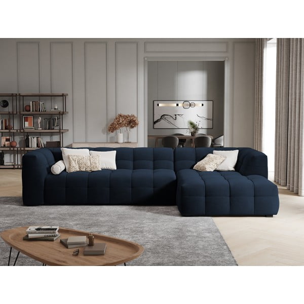 Colțar cu tapițerie din catifea și șezlong pe partea dreaptă Windsor & Co Sofas Vesta, albastru-image-1