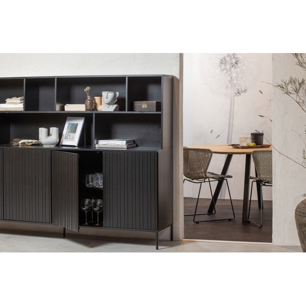 Bibliotecă neagră din lemn de pin 200x150x44 cm Gravure – WOOOD-image-1