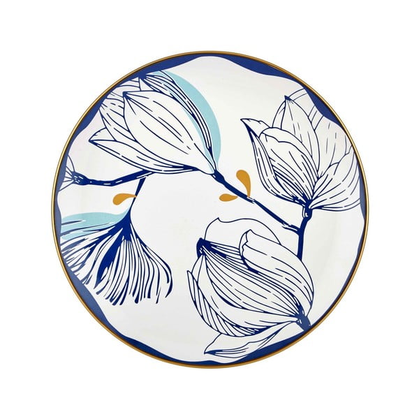 Set 6 farfurii din porțelan cu model de flori albastre Mia Bloom, ⌀ 26 cm, alb