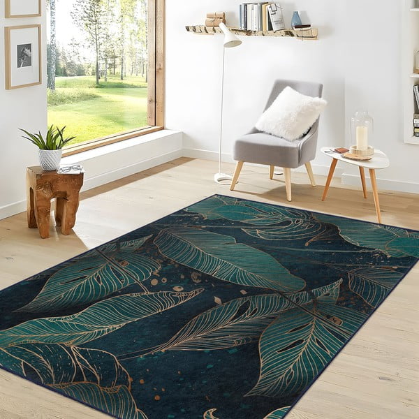 Covor tip traversă culoare petrol lavabil 80x200 cm Midnight Jungle – Mila Home-image-2