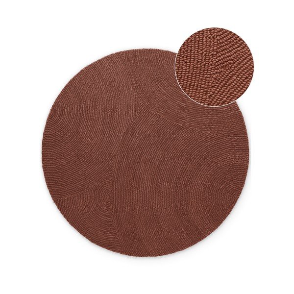 Covor cărămiziu țesut manual rotund din lână ø 150 cm Calmio – Hanse Home