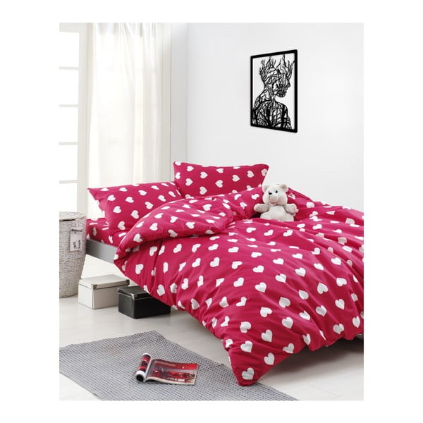 Lenjerie de pat cu cearșaf din bumbac ranforce, pentru pat dublu Mijolnir Chole Red, 160 x 220 cm