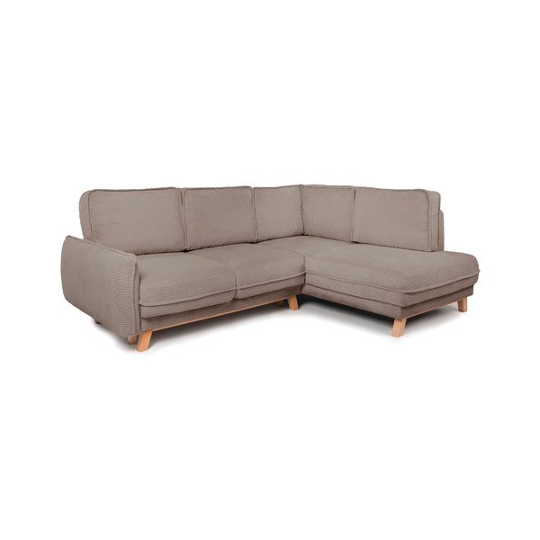Colțar taupe extensibil/cu spațiu de depozitare cu tapițerie din catifea reiată  (cu colț pe partea dreaptă/în formă de ”L”) Tori – Bonami Selection-image-1
