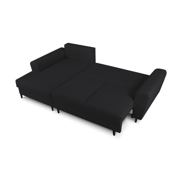 Colțar negru extensibil, cu spațiu de depozitare cu tapițerie din țesătură bouclé (cu colț pe partea stângă, cu șezlong) Kyoto – Cosmopolitan Design-image-2