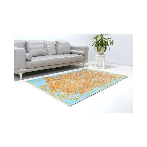 Covor reversibil Vitaus Normani, 77 x 200 cm, galben - albastru -image-1