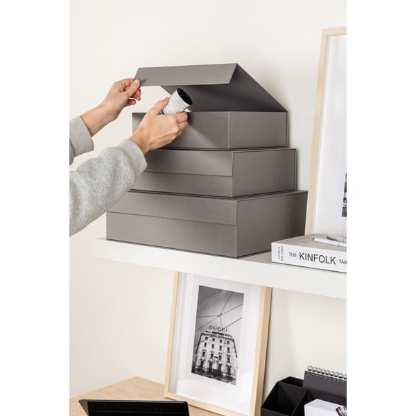 Cutii de depozitare gri 3 buc. din carton cu capac 42,5x29,5x13 cm Kian Paper Laminate – Bigso-image-2