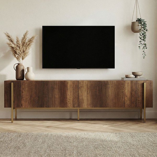 Comodă TV în culoare naturală închisă cu aspect de lemn de nuc 180x45x30 cm Nexus – Kalune Design-image-3