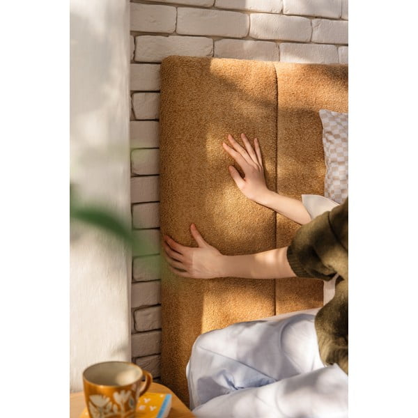 Pat matrimonial galben muștar tapițat cu spațiu de depozitare cu somieră 180x200 cm Thessa Bold Line – Bonami Selection-image-3