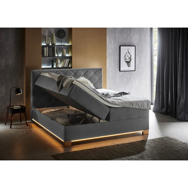 Pat boxspring gri cu spațiu de depozitare 180x200 cm Messina – Meise Möbel-image-4