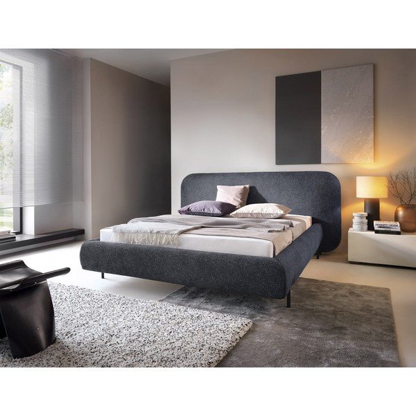 Pat matrimonial albastru tapițat cu spațiu de depozitare cu somieră 160x200 cm Pointt – ELTAP-image-1