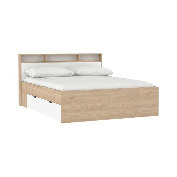 Pat matrimonial în culoare naturală cu aspect de lemn de stejar cu spațiu de depozitare fără somieră 160x200 cm Ikast – Tvilum