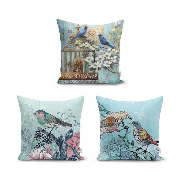 Set 3 fețe de pernă Minimalist Cushion Covers Birds Unicorn, 45 x 45 cm