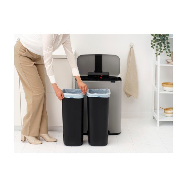 Coș de gunoi gri deschis pentru reciclare/cu pedală 2x30 l din oțel Bo – Brabantia-image-2