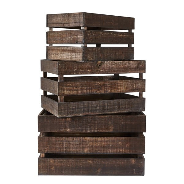 Set 3 cutii de depozitare KJ Collection Wooden Brown