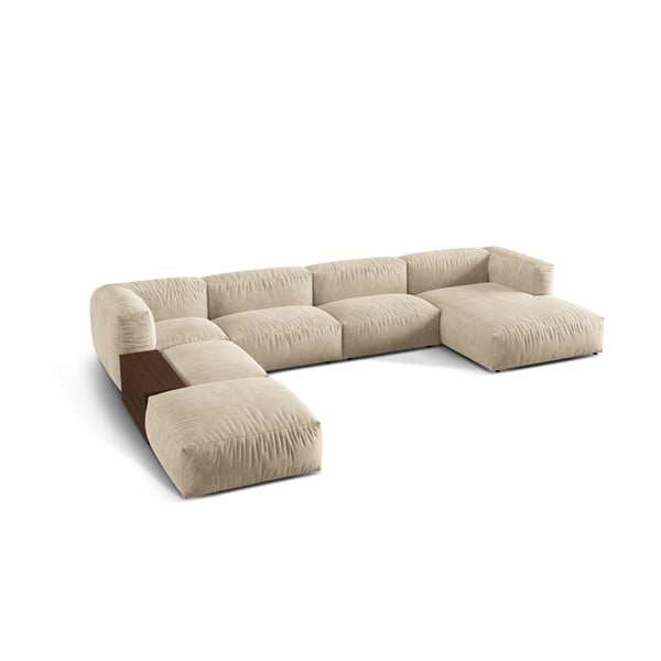 Colțar modular bej cu tapițerie din catifea (cu colț pe partea stângă/în formă de "U") Martina – Micadoni -image-2