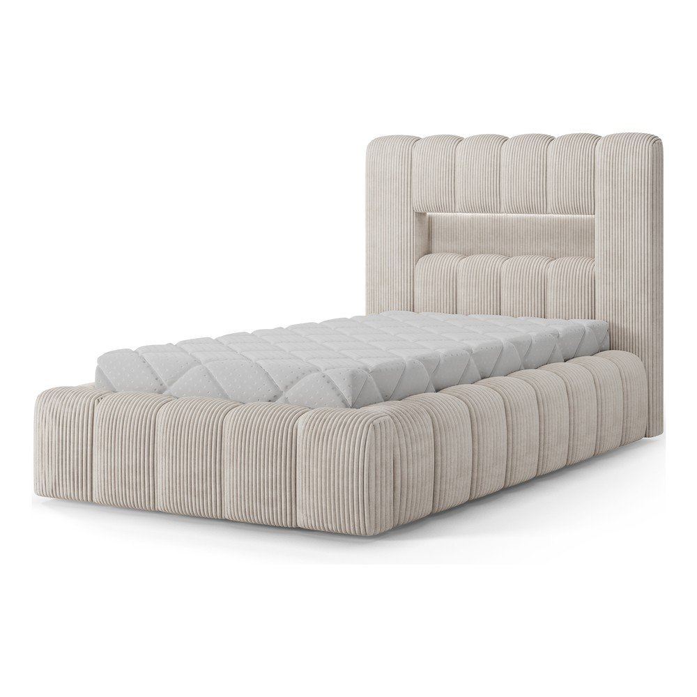 Pat bej tapițat cu spațiu de depozitare cu somieră 90x200 cm Lamica – ELTAP