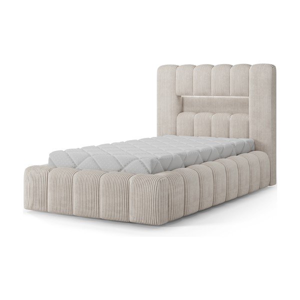 Pat bej tapițat cu spațiu de depozitare cu somieră 90x200 cm Lamica – ELTAP