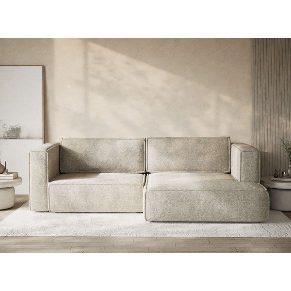 Colțar bej extensibil/cu spațiu de depozitare cu tapițerie din chenille (cu colț pe partea dreaptă/cu șezlong) Velto – Maison de Rêve-image-1