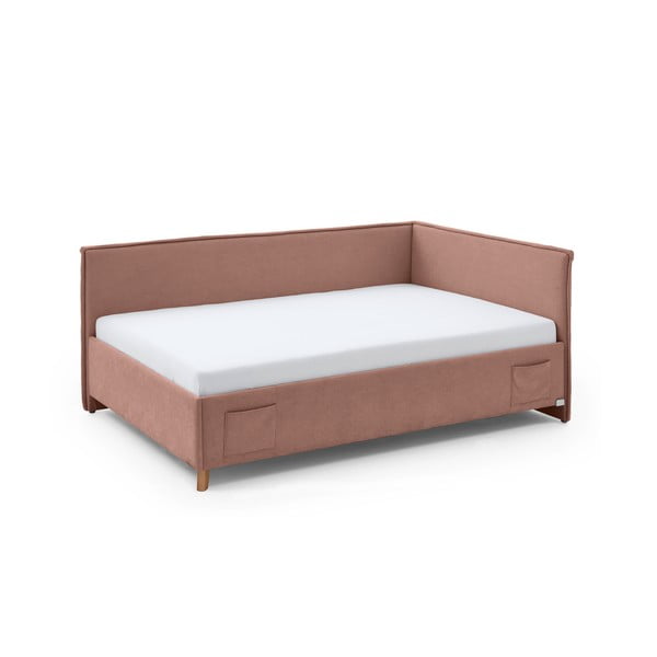 Pat pentru copii roz pe colț tapițat fără somieră 140x200 cm Fun – Meise Möbel