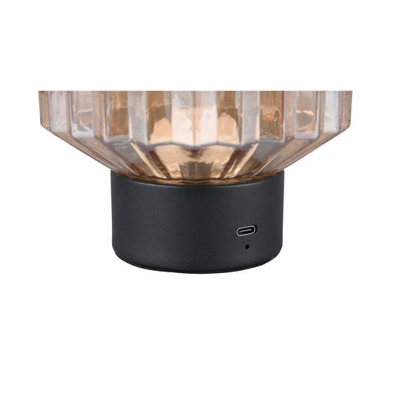 Veioză neagră/bej LED cu intensitate reglabilă cu abajur din sticlă (înălțime 19,5 cm) Lord – Trio-image-4