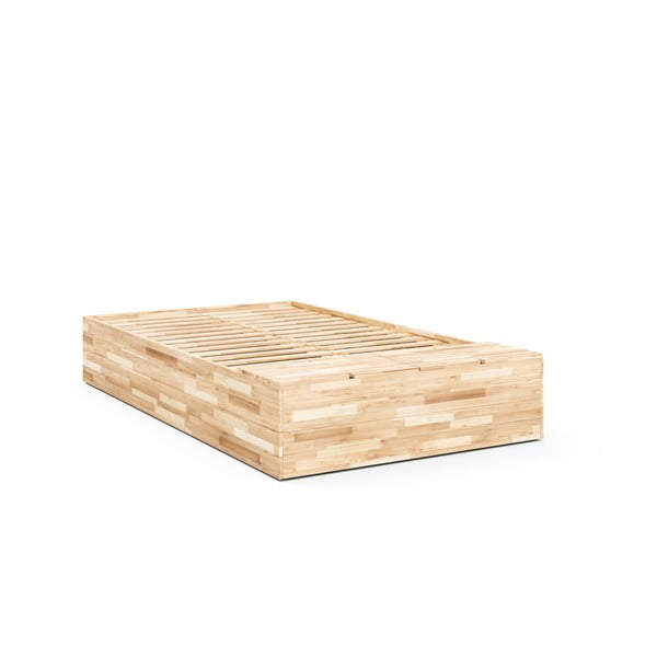 Pat matrimonial în culoare naturală din lemn de pin cu spațiu de depozitare cu somieră 160x200 cm Basement Bed – Karup Design
