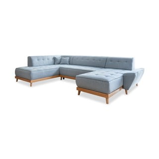 Canapea extensibilă în formă de "U" cu șezlong pe partea stângă Miuform Dazzling Daisy, albastru deschis