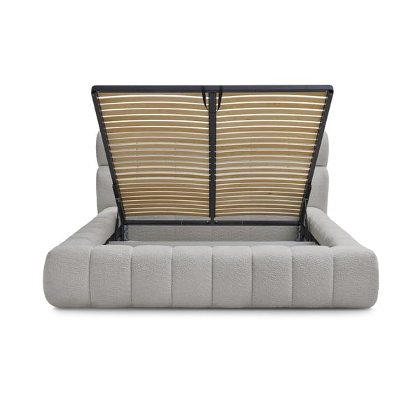 Pat matrimonial gri deschis tapițat cu spațiu de depozitare cu somieră 180x200 cm Mont Blanc – Bobochic Paris-image-3