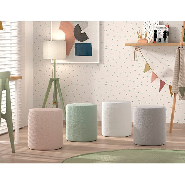 Puf de copii gri deschis cu tapițerie din stofă bouclé MOON – Vipack-image-2