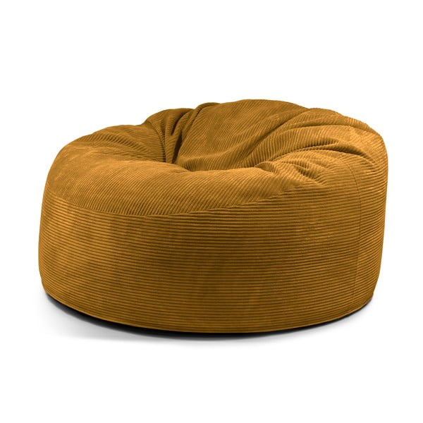 Fotoliu bean bag galben muștar cu tapițerie din catifea reiată Om 135 – SLOWDOWN