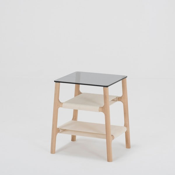 Măsuţă auxiliară cu structură din lemn masiv de stejar şi blat gri Gazzda Fawn-image-3