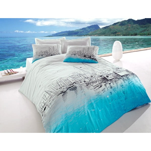 Lenjerie de pat cu cearșaf din bumbac pentru pat dublu Marina, 200 x 220 cm