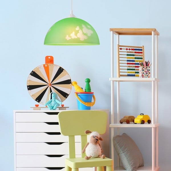 Lustră pentru copii verde cu abajur din sticlă ø 30 cm Mariposa – LAMKUR-image-2