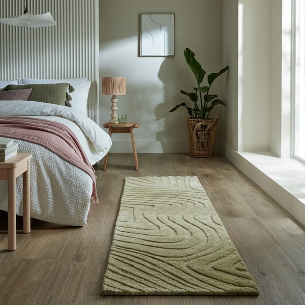 Covor tip traversă kaki țesut manual din lână 60x230 cm Mesmerise Sage – Flair Rugs-image-1