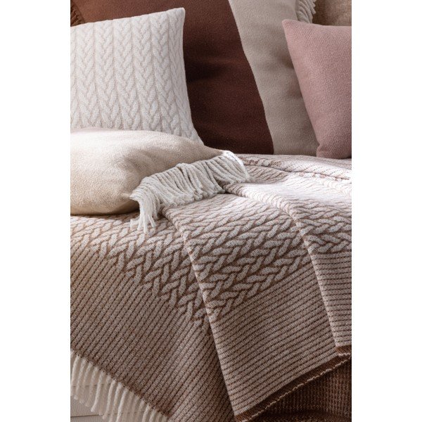 Pătură maro deschis din amestec de bumbac 140x180 cm Olympus – Euromant-image-4