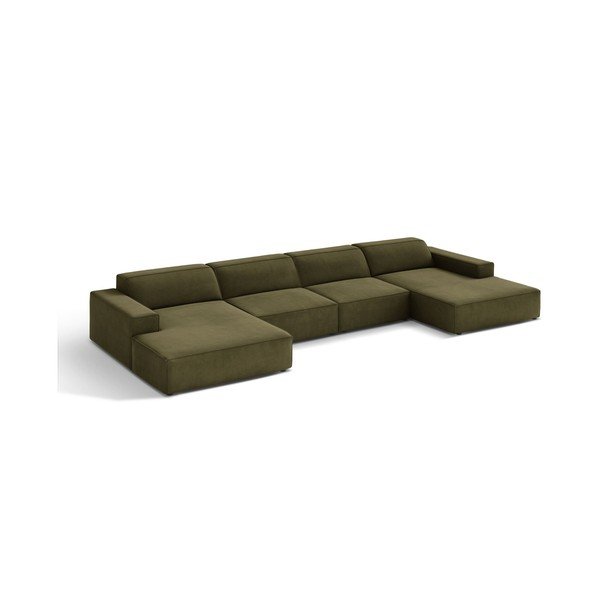 Colțar modular kaki cu tapițerie din catifea (în formă de "U") Jodie – Micadoni 
