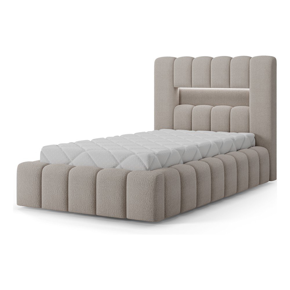 Pat bej tapițat cu spațiu de depozitare cu somieră 90x200 cm Lamica – ELTAP