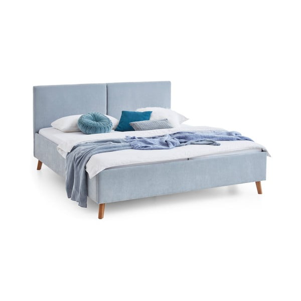 Pat matrimonial albastru deschis tapițat cu somieră 160x200 cm Piano – Meise Möbel-image-3