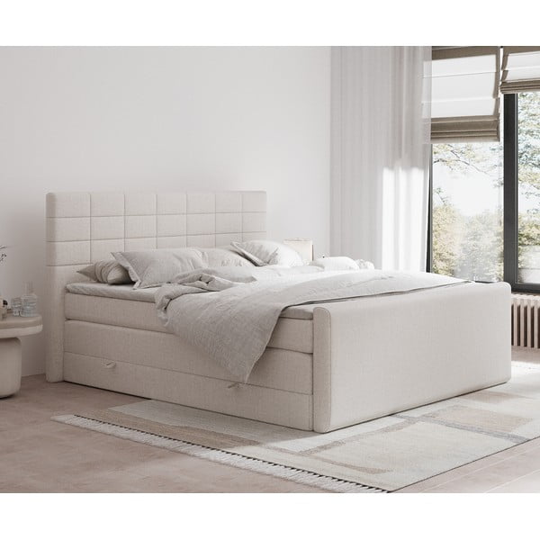 Pat boxspring bej cu spațiu de depozitare 200x200 cm Ava – Maison de Rêve-image-1