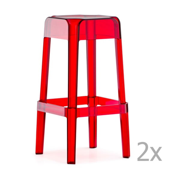 Set 2 scaune de bar Pedrali Happy, roșu transparent