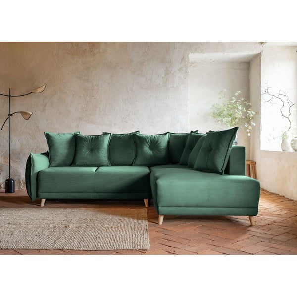 Colțar verde extensibil cu tapițerie din catifea reiată  (colț dreapta) Lazy Lukka – Miuform-image-3