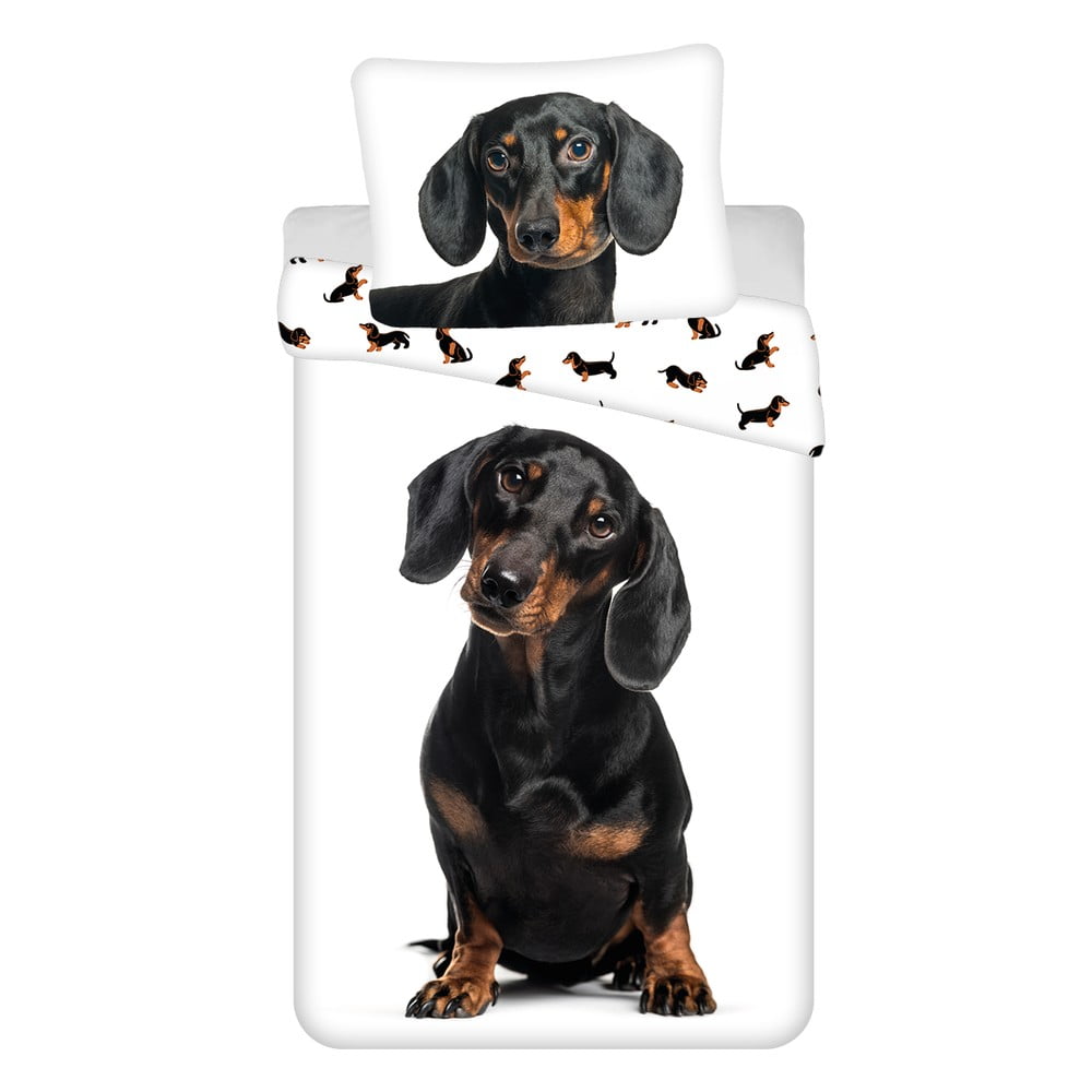 Lenjerie de pat pentru copii alb-negru din bumbac pentru pat de o persoană 140x200 cm Dachshund – Jerry Fabrics