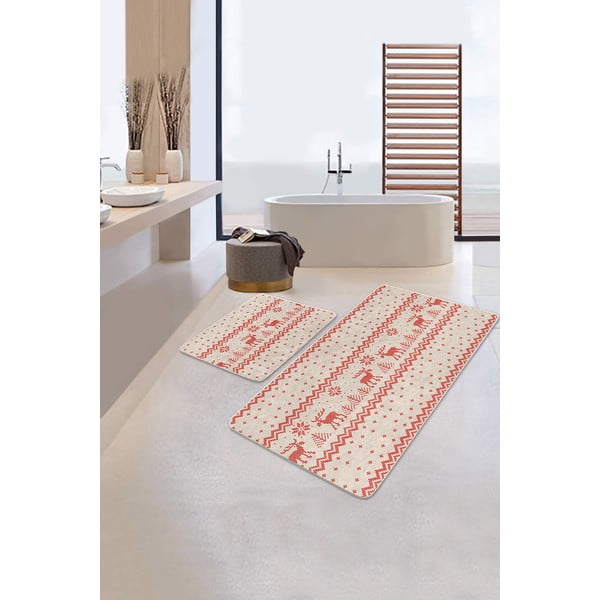 Covorașe de baie roșu/bej 2 buc. 60x100 cm – Mila Home-image-2