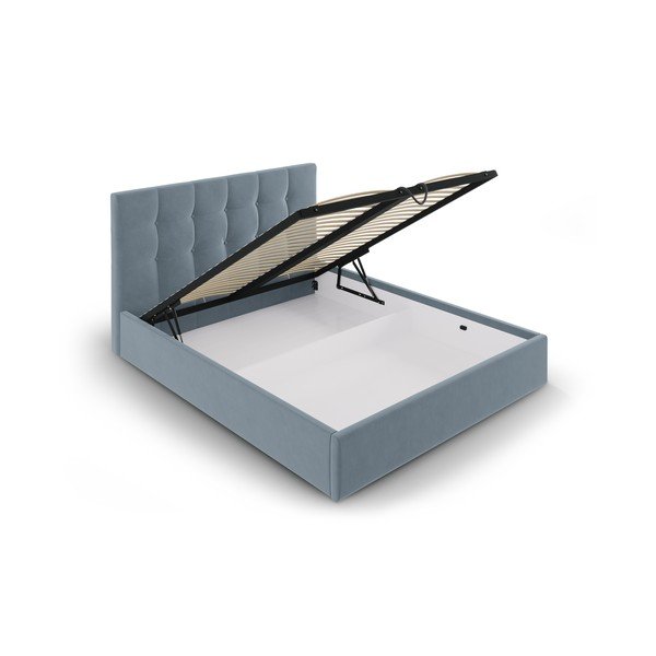 Pat matrimonial 180x200 cm albastru deschis tapițat cu spațiu de depozitare cu somieră Nerin – Mazzini Beds-image-3