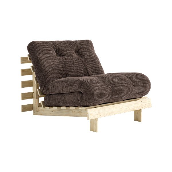 Fotoliu maro închis extensibil de tip futon cu tapițerie din catifea reiată Roots – Karup