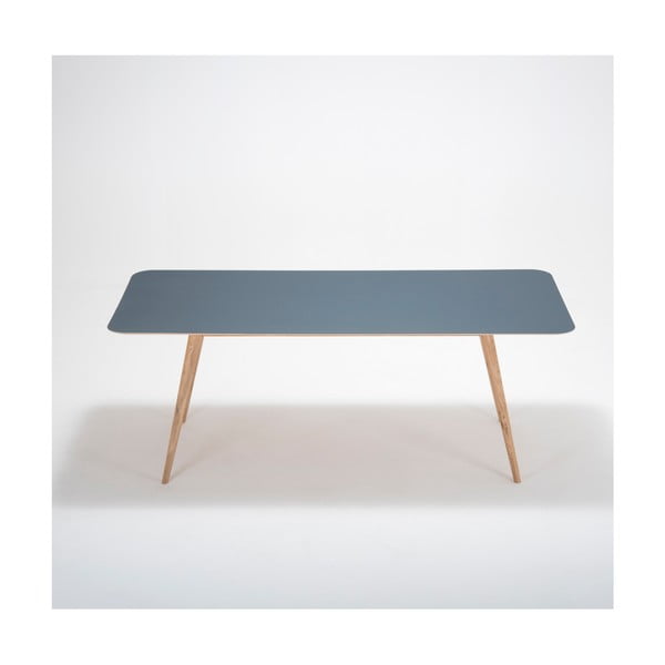 Masă din lemn masiv de stejar cu blat albastru Gazzda Linn, 200 x 90 cm-image-1