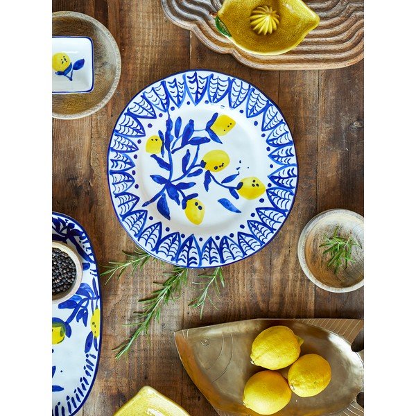 Farfurie albă/albastră pentru servire din gresie ø 27 cm Maxima – Bloomingville-image-2